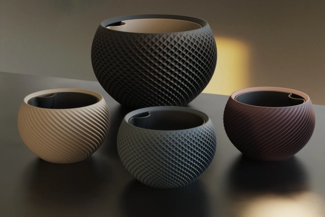 Круглий білий горщик для рослин SFERA Planters з геометричною текстурою в інтер'єрі